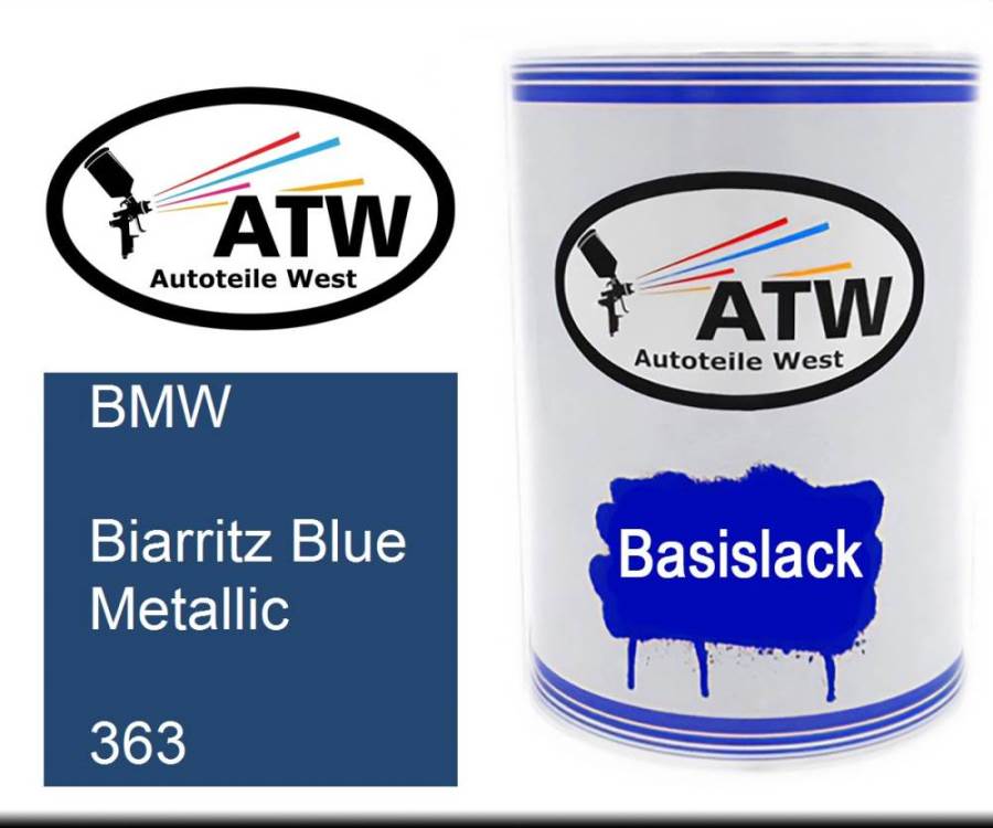 BMW, Biarritz Blue Metallic, 363: 500ml Lackdose, von ATW Autoteile West.